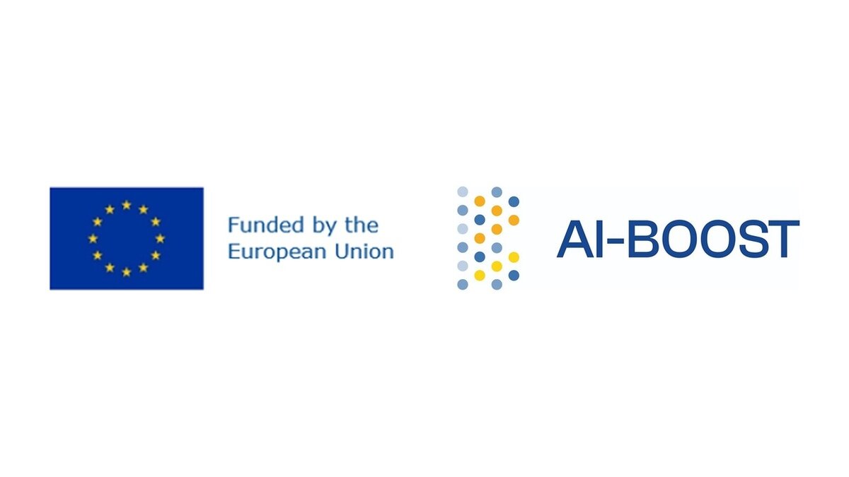 Die Grafik zeigt die beiden Logos "Funded by the European Union" und der "AI BOOST Challenge".