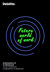 Plakat: Arbeitswelten 4.0 im Mittelstand. Der Schriftzug Future world of work steht in der Mitte. 