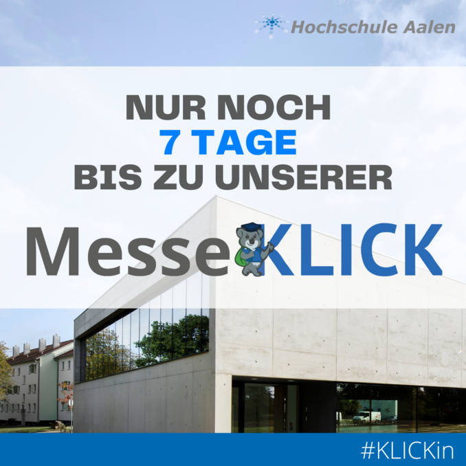Am 10. November 2023 findet wieder die MesseKLICK, eine virtuelle Karrieremesse für Studierende an der Hochschule Aalen statt. Foto: © Hochschule Aalen | Jörg Jäger